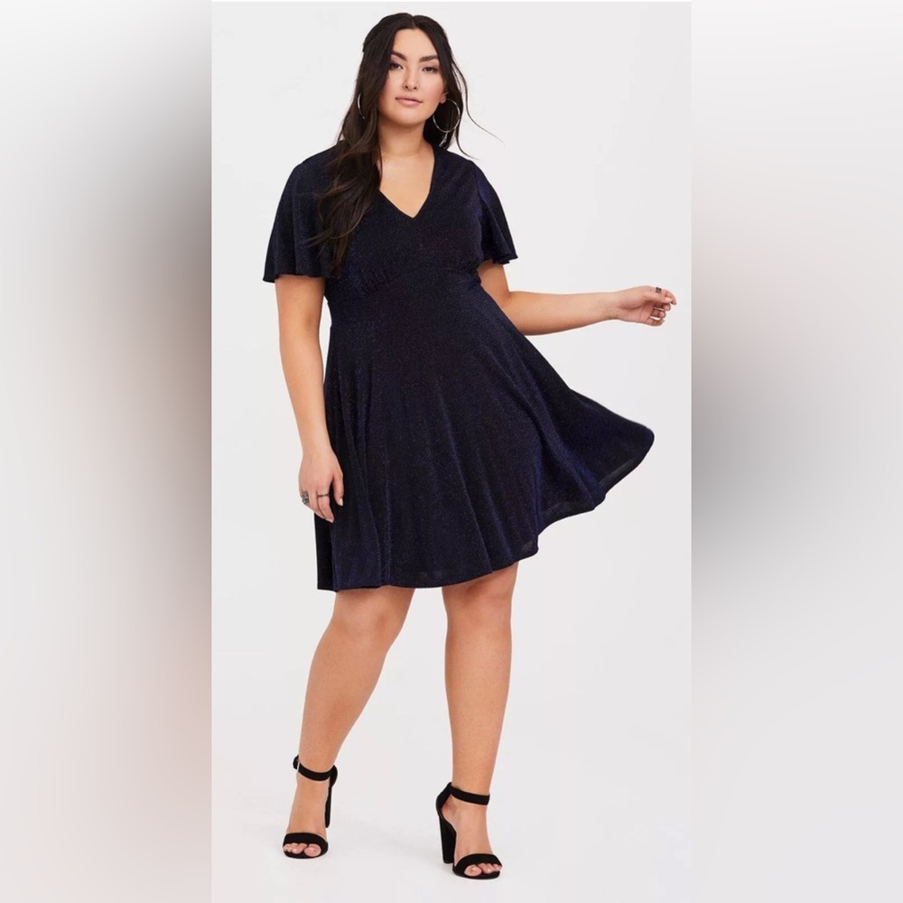 Torrid Mini Shimmer Skater Dress in Navy - Torrid Size 1 - NWT